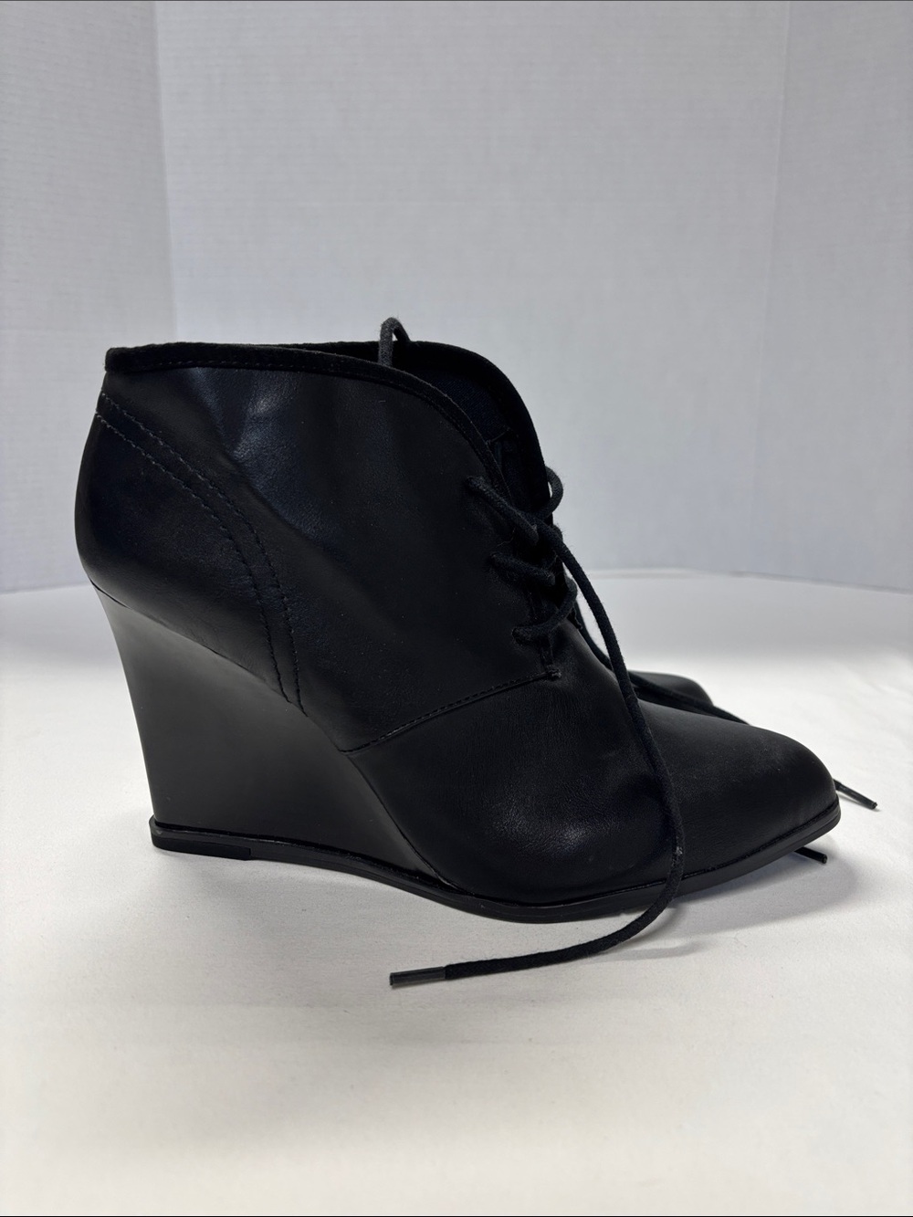 Nine West Black Lace-Up Wedge Ankle Boots